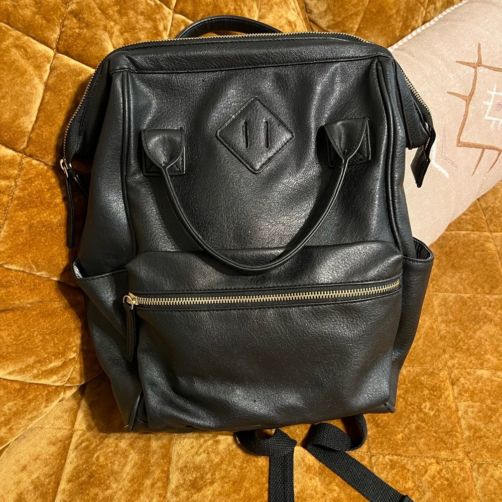 GUC Black Faux Leather Backpack